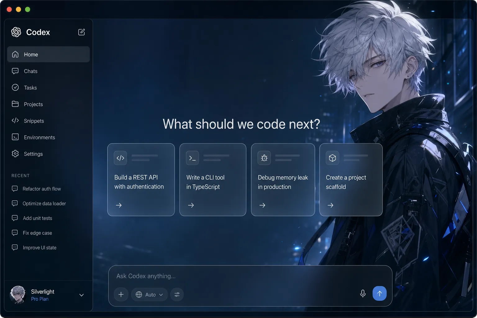 Silver Prince — Original cool-toned anime male lead Codex skin