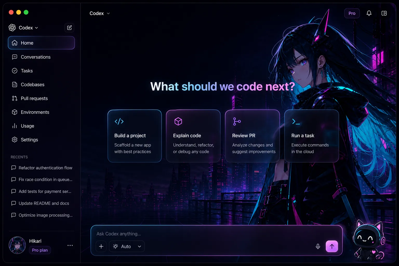 Neon Grid — Synthwave grid horizon, magenta & cyan neon Codex skin