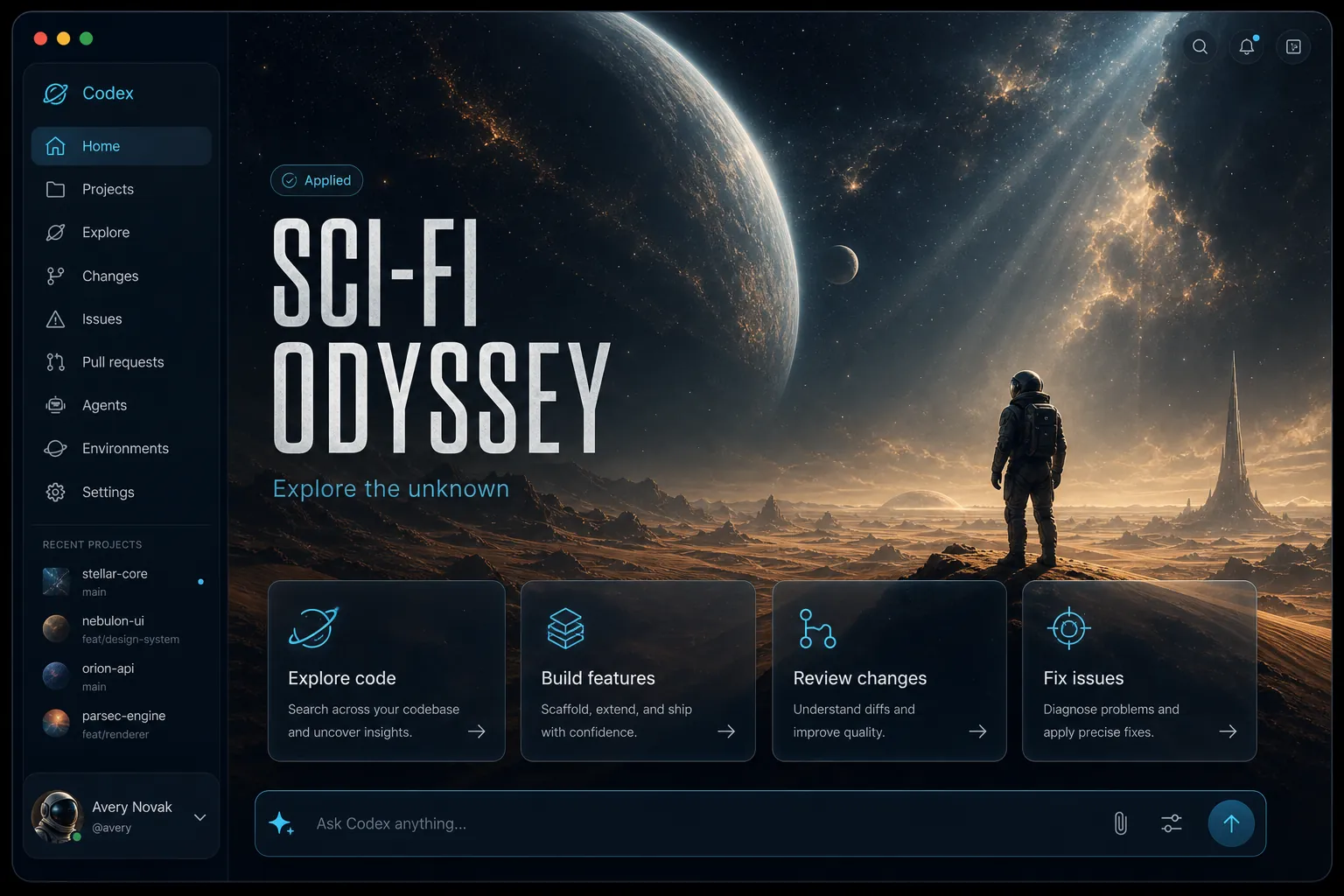 Sci-Fi Odyssey — Deep-space cinematic sci-fi Codex skin